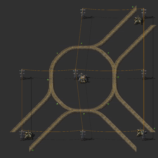 Diagonal Train 3-Way Roundabout Blueprint Image